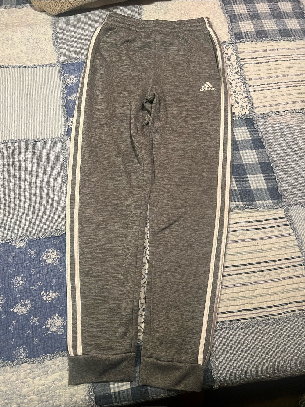 adidas Gray Joggers with White Side Stripes - Kids